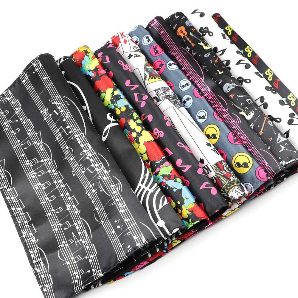 Classic Fashion Mens Handkerchiefs Colorful Musical Notes Printed Piano Guitar Polyester Pocket Square Gift Accessory HankyX240921
