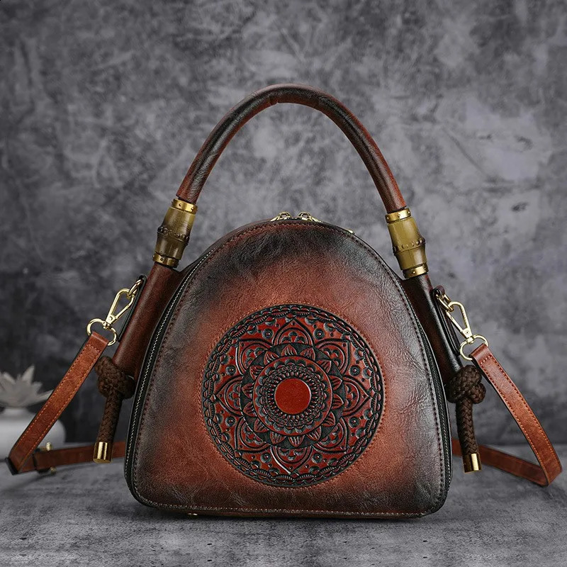 MOTAORA Retro Embossed Womens Shoulder Bag Handmade Bohemian Leather Handbag 8Color SAC 240919