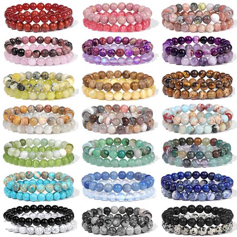2Pcs/Set Bracelets For Women Natural Stone Bracelet Set Agates 8mm Beads Bangle Turquois Crystal Bracelet Men Jewelry HealingX240921