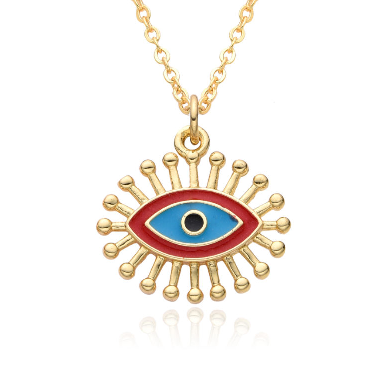 New Fashion Geometric Eye Pendant Necklace Gold-plated Copper Rhinestone Colorful Drop Oil Necklace Women Jewelry Accessories