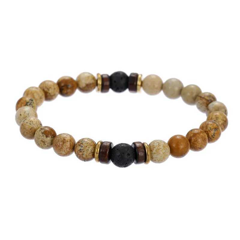 Volcanic Stone Bracelet for Men Lava Wooden Beads Bracelet Tibetan Buddha Wrist Chain Women Men Jewelry Gift New BraceletsX240921
