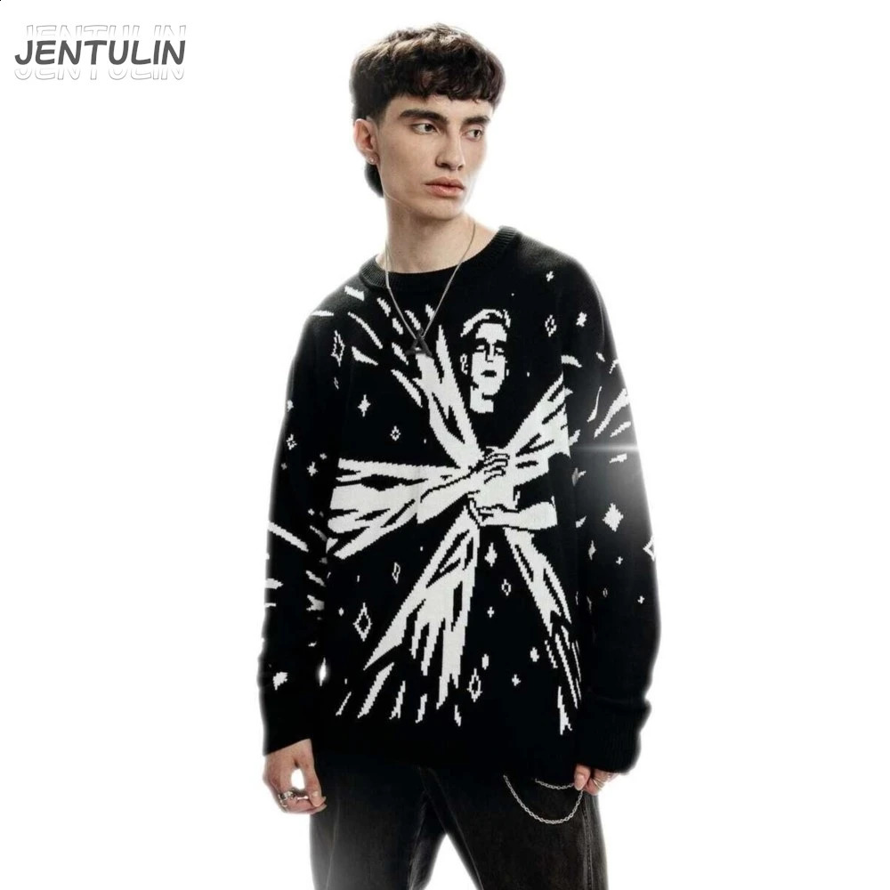 Y2K Sweaters Harajuku Pullover Men Winter Long Sleeve Knitwear Quasar Streetwear Punk Jumper Women Clothing Vintage Warm Tops BF 240912