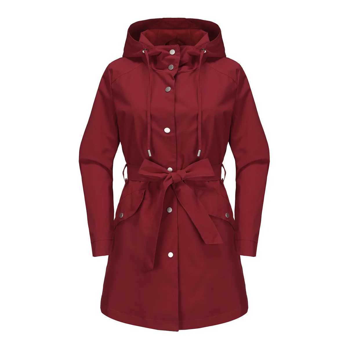Spring Autumn New Hooded Water-repellent Jacket with Belt Thin Casual Loose Trench Coat Women WindbreakerX240921