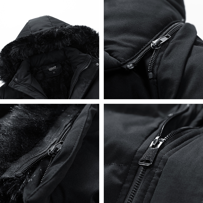2023 New Winter Warm Long Parka Fleece Thick Waterproof Windproof Coat Mens Fashion Solid Hooded Parkas Jacket Male
