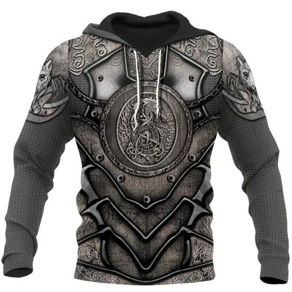 Fashionable 3D printed knight medieval armor mens hoodie knight Templar Harajuku hoodie sportswear unisex casual jacket zipper W240921
