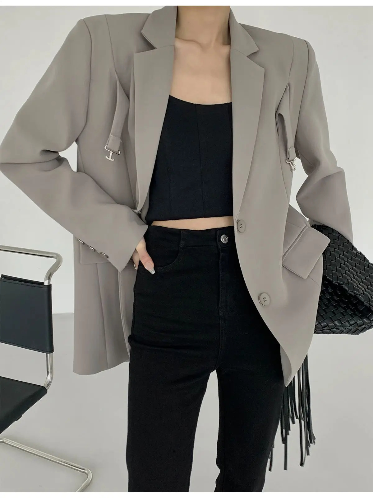 Autumn High-end Professional Formal Outfit White Suit Coat Women Top Mid Length Fashion Loose Casual Blazers Women Clothing 240918