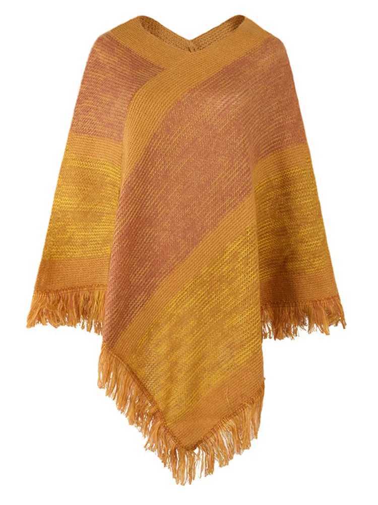 Autumn and Winter Batwing Sleeve Rainbow Stripe Raincoat Womens Fashion Sweater Cloak 2023 New Lanhua Shawl Womens Tassel Corner W240921