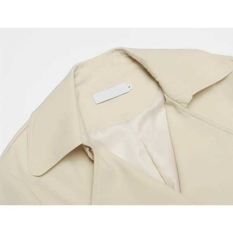 Korean Elegant Mid-length Apricot Light Blue Windbreaker With Sashes Women Autumn Lapel Double Breasted Long Sleeve Trench CoatX240921