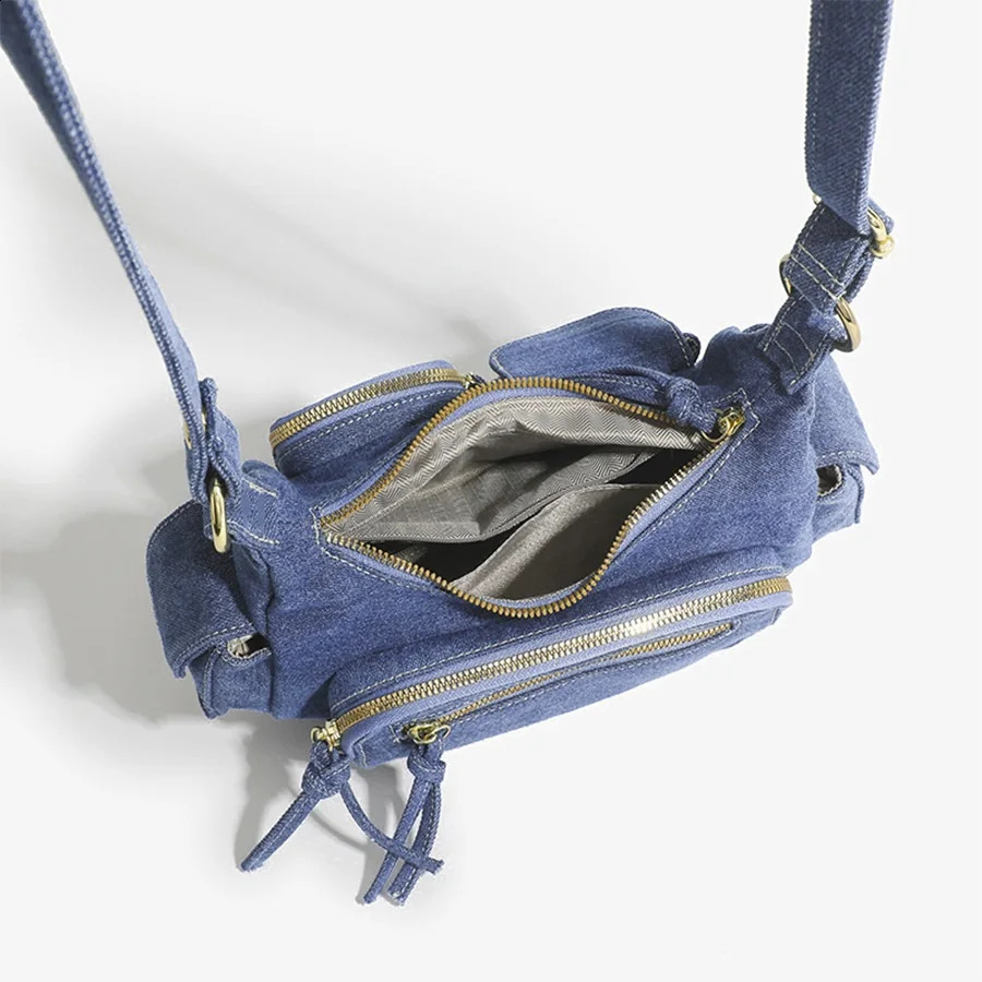 Fashion Denim Womens Y2K Shoulder Bag Jeans Tassel Messenger Stray Pocket Crossbody Wallet 240919