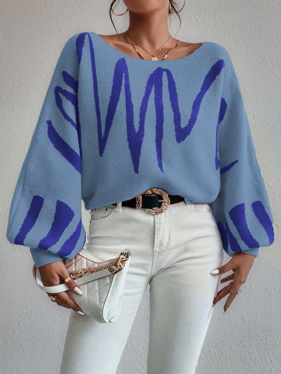 2024 new loose fitting pullover knitted sweater for women, lantern sleeves for top sweater