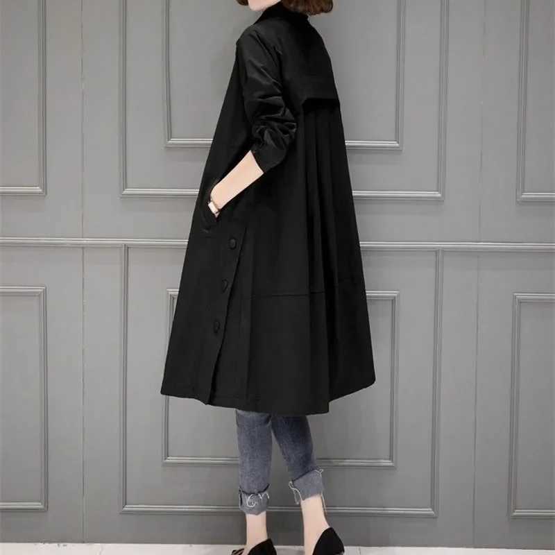 2024 Spring Autumn Brown Trench Coat Womens Mid-Long Windbreaker Fashion Loose Coat Single Breasted Outwear Overcoat FemaleX240921