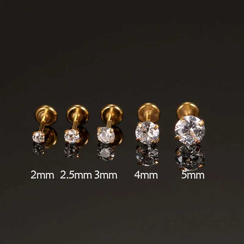 New Push-in Labret Lip Rings Nose Studs Cartilage Earrings Gold Color 316L Surgical Steel Zircon Crystal Anti-allergic Jewelry Y240921