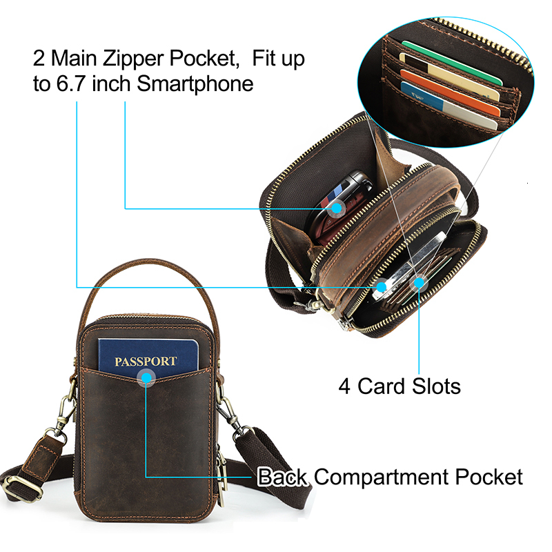 Contact's Men's Designer Genuine Leather Men Small Shoulder Bag Vintage Crossbody Messenger Male Purse Phone Bags Handbag