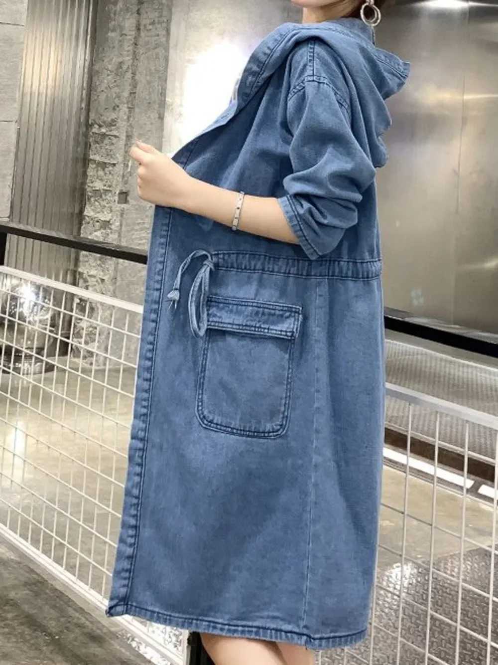 Hooded Jacket Jean Woman Cloak Denim Windbreaker Spring Autumn New Denim Jacket Female Long Loose CoatX240921