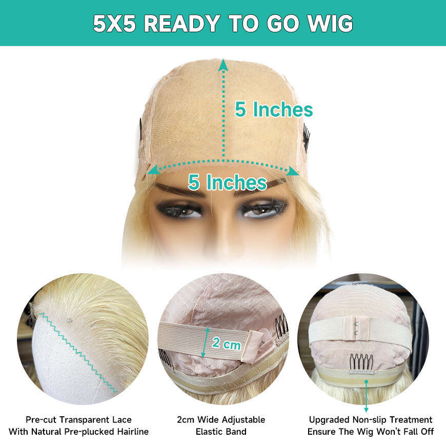 613 Blonde Glueless Human Hair Ready to Wear 5x5 Closure 13x4 13x6 Straight Bob Wig Front Frontal Brazilian Wigs on Sale