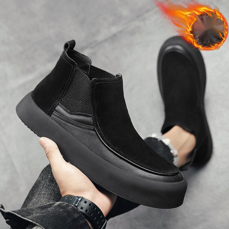 Winter cotton velvet, snow boots for men, mid top warmth, casual thick soled board shoes with added velvet