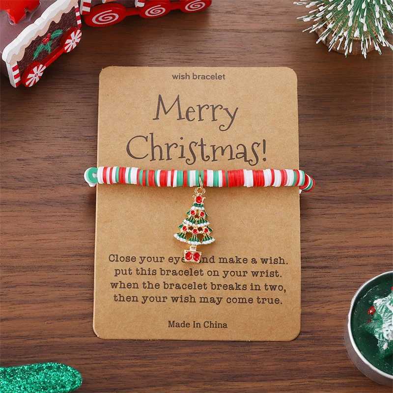 Christmas Green Polymer Clay Beaded Bracelet for Women Fashion Santa Claus Tree Snowflake Pendant Bracelet Xmas Party JewelryX240921