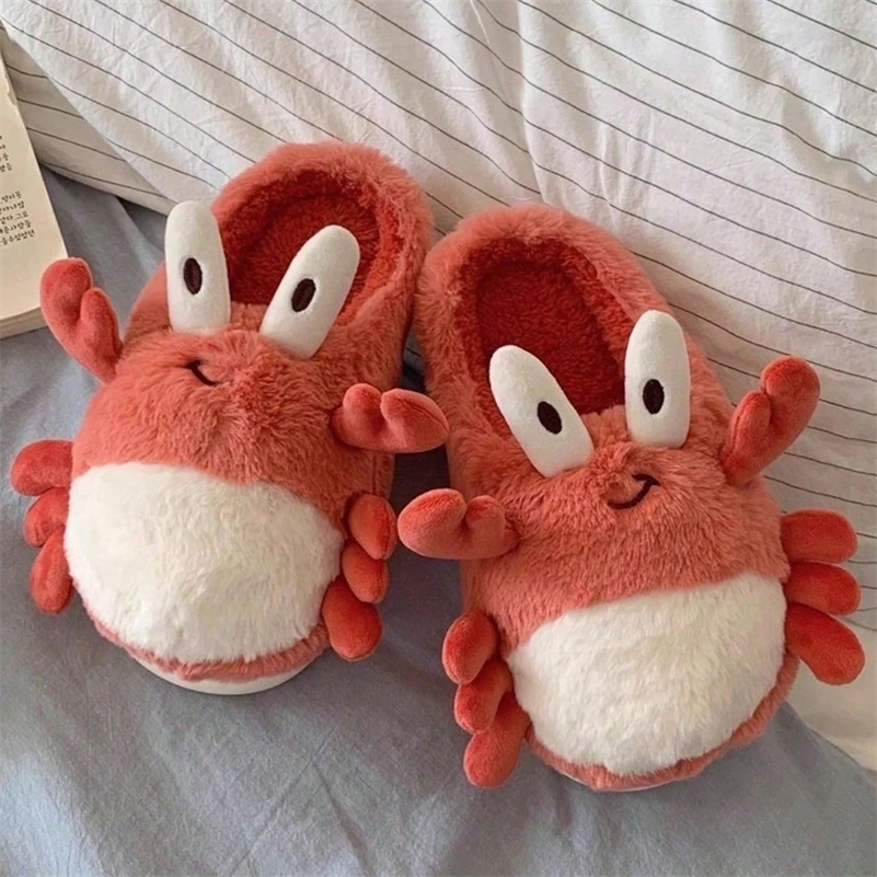 Cute Crab Winter Women Slipper Soft Heel Platform Fur Warm Indoor Comfortable Home Fluffy Home Slippers 240914