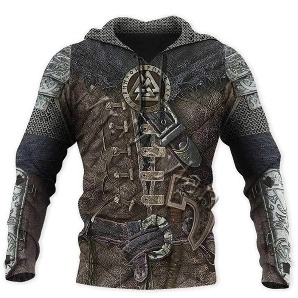 Fashionable 3D printed knight medieval armor mens hoodie knight Templar Harajuku hoodie sportswear unisex casual jacket zipper W240921