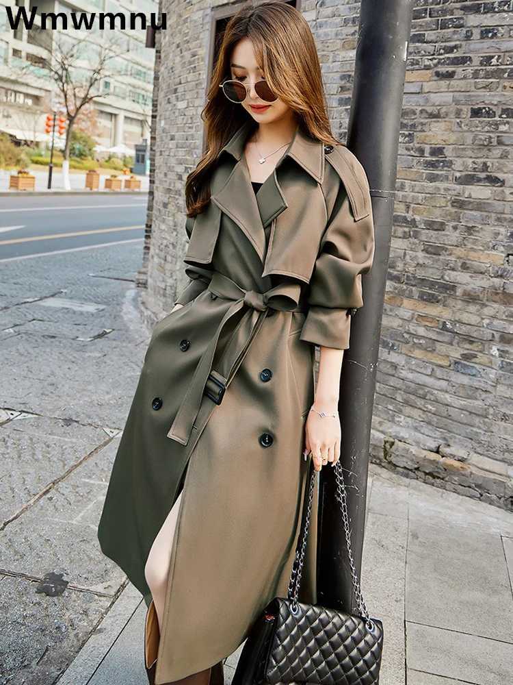 Streetwear Long Trench Coats Women Casual Double Breasted Korean Gabardina Jackets New Fashion Windbreaker Abrigos With BeltsX240921