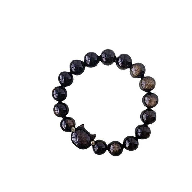 1 Pc Fashion Obsidian Cat Head Geometric Minimalist Natural Stone Black Beaded Bracelet Women Men Party Gift Daily JewelryX240921