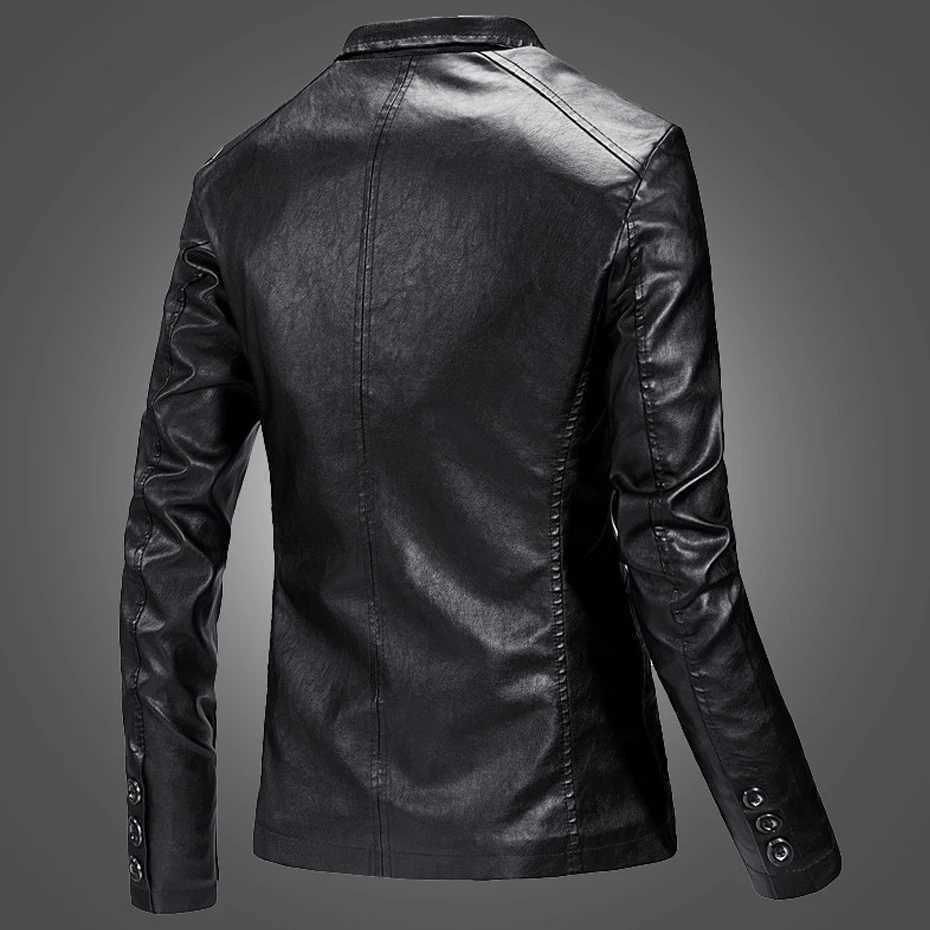PU jacket mens solid color leather jacket casual PU jacket motorcycle jacket mens large size 6XL W240918
