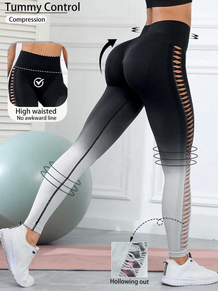 Yoga Outfit 2015 Gradient Gym Legging Womens Boots Enhance Tight Stretch High Waist Running Outdoor Hollow Pants H240921