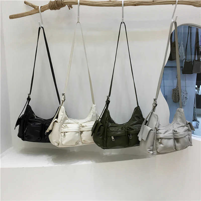 Cool Girls Motorcycle Messenger Patent Pu Soft Leatherladies Handbags String Casual Shoulder Bag Multi Pockets Handbag