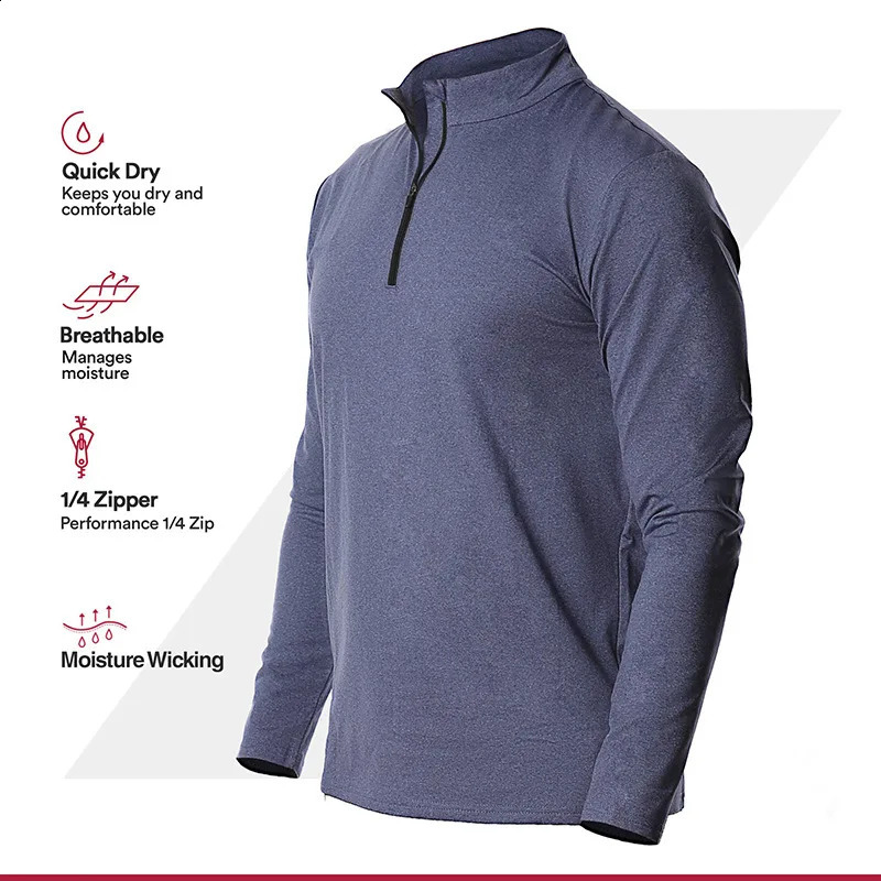 Men Spring Autumn Outdoor Sports T Shirts 1/4 Zip Long Sleeve Fleece Lined Cycling Hiking Trekking Fishing Jogging Tee Shirts 240913