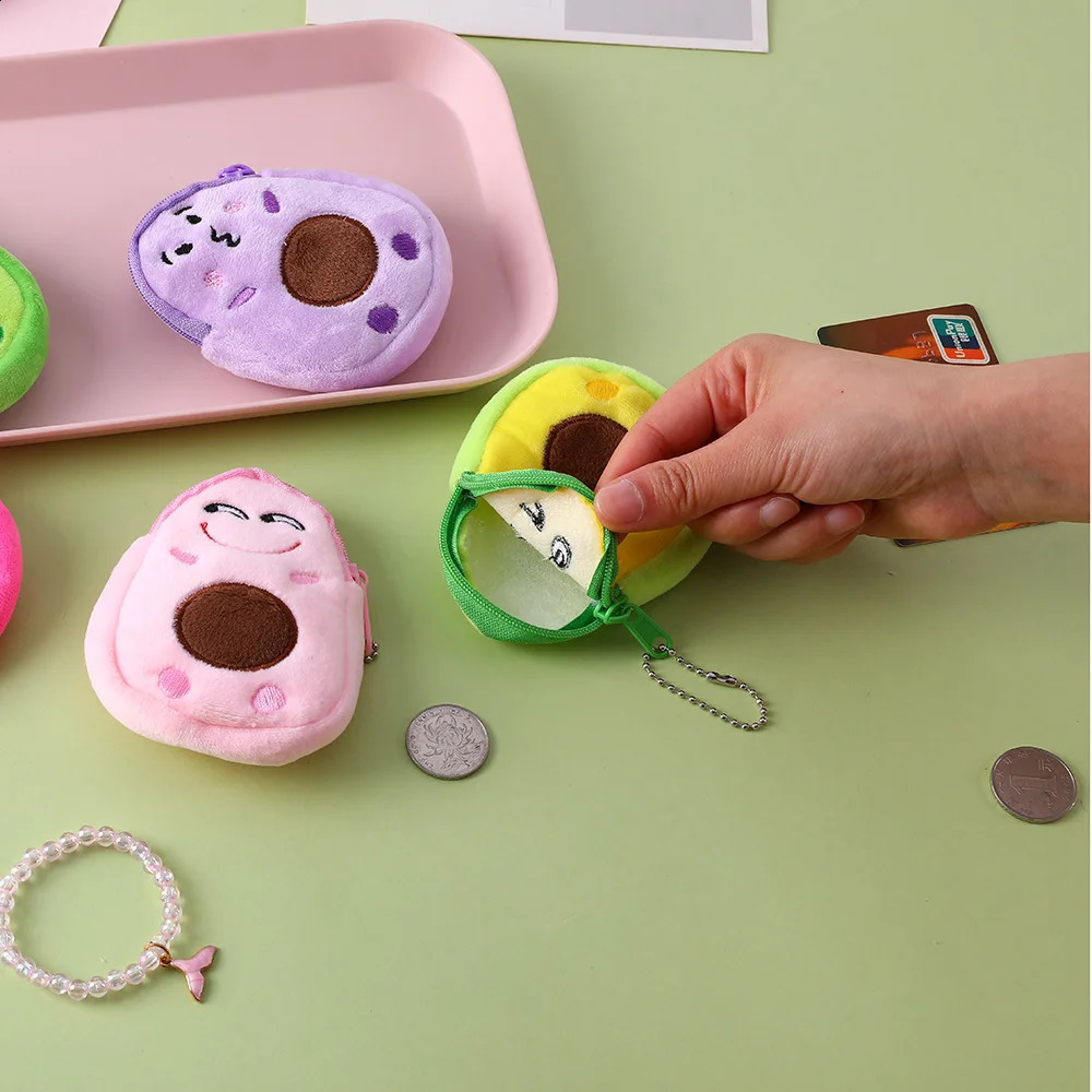 1Pcs Cartoon Mini Fruit Coin Wallet Childrens Funny Cute Plush Schoolbag Hanger Student Girl Change Bag Key Case 240919