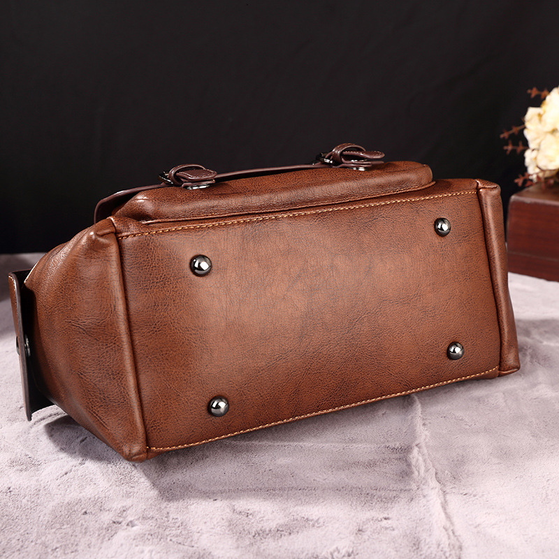 New Retro PU Leather Women's Messenger Large Portable Contrast Pillow Boston Handbag Fashion Shoulder Crossbody Bag