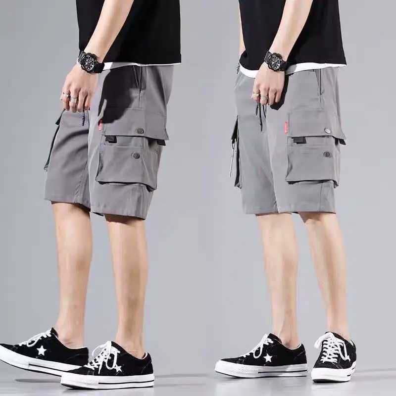 2024 Summer Mens Japanese Cargo Shorts Street Hip Hop Trend Sports Casual Outdoor Loose Drawstring Multi-pocket Straight PantsX240921
