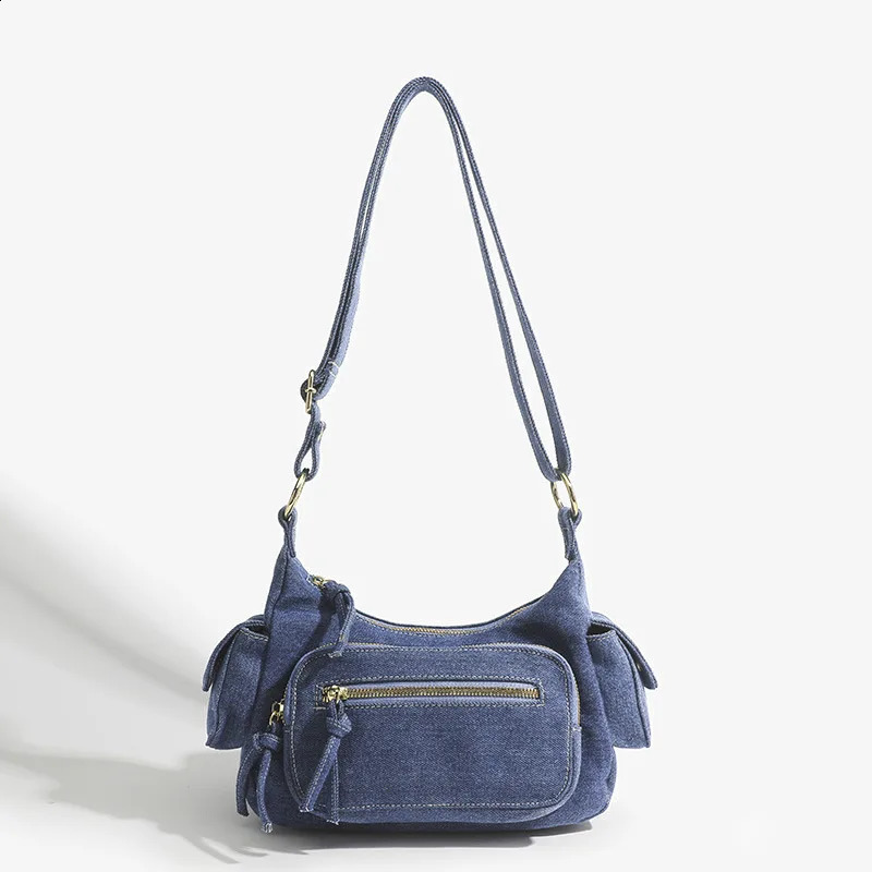 Jamhoo Womens Multi Pocket Shoulder Bag High Quality Denim Casual Cross Versatile Handbag Bolsa 240919