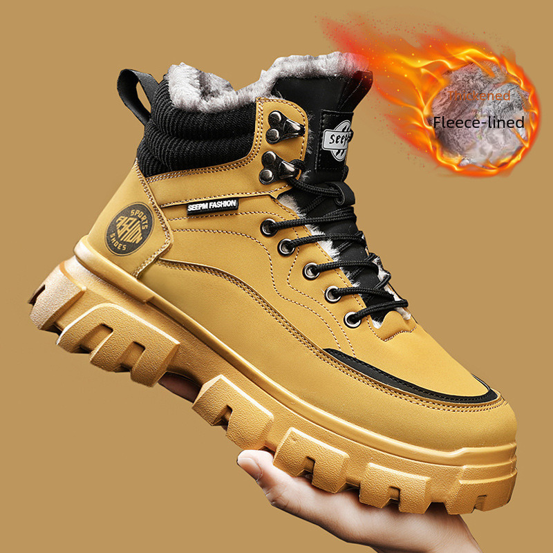 Free shipping designer shoes, new men's British wool cotton shoes, high cut thick sole warm snow lace up retro men's Martin boots, snow boot