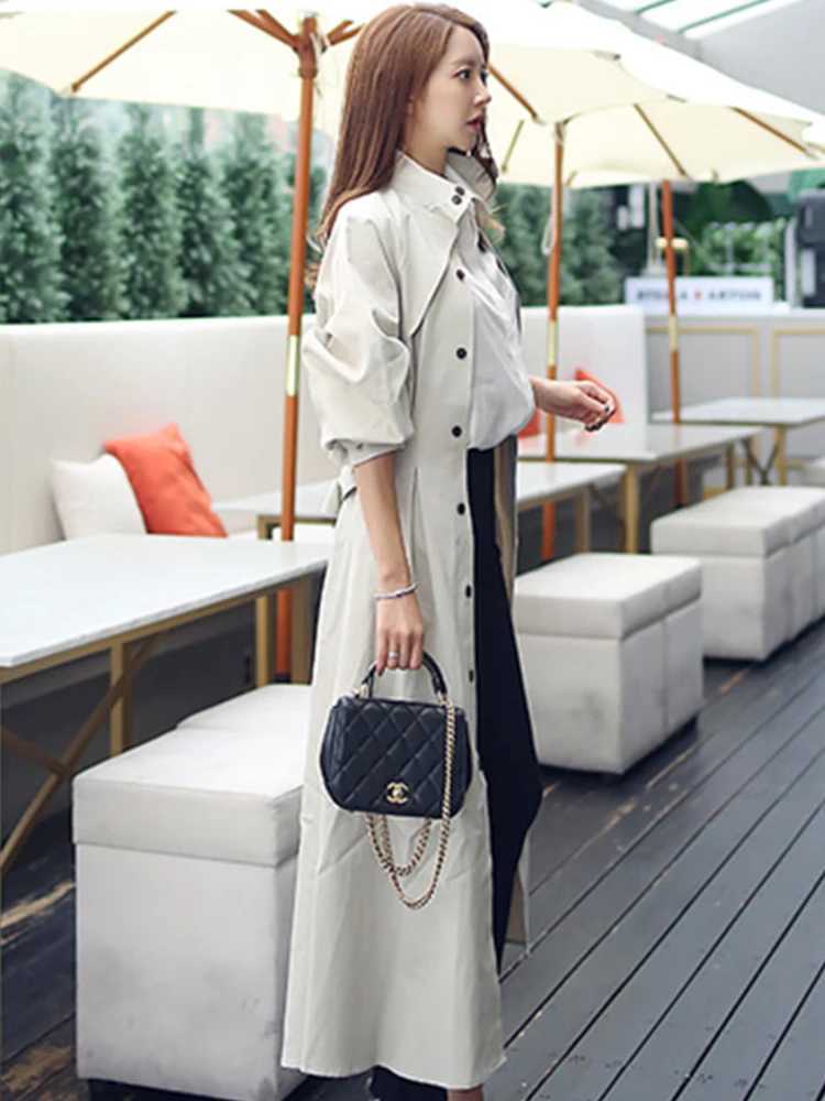 Chic High Quality Elegant Women Fashion Trench Coat Long Jacket Casual Slim Belt Femme Mujer Windbreaker Outwear Spring AutumnX240921