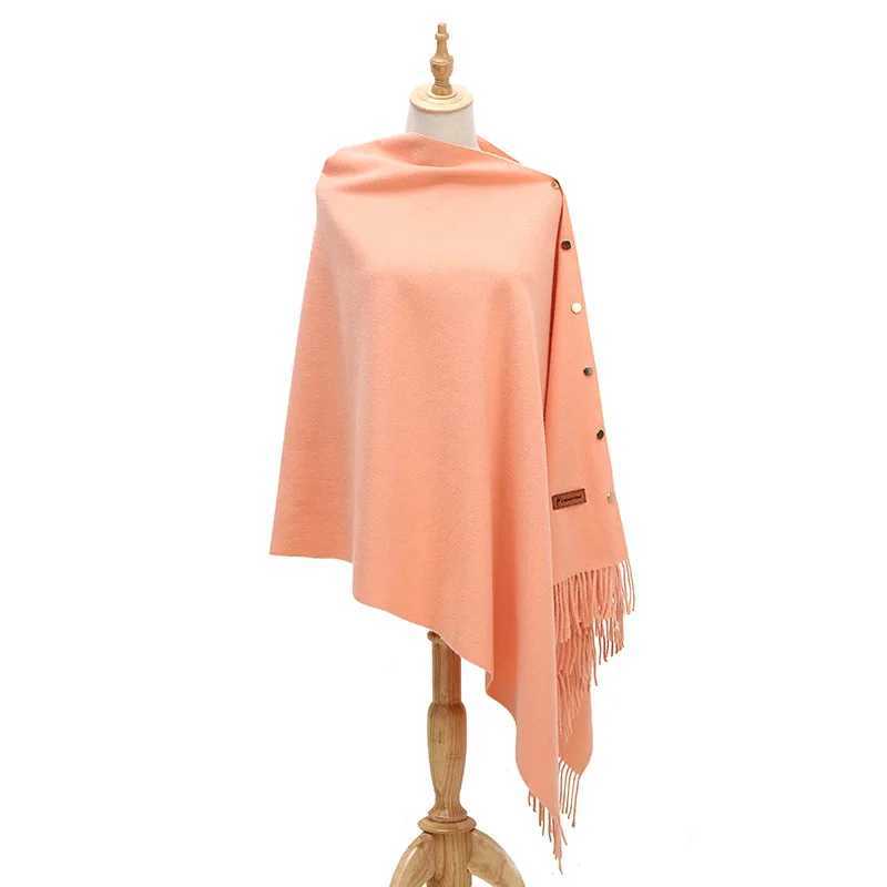 Spring and Autumn Womens Imitation Cashmere Womens Shawl Warm Solid Color Tassel Shawl Dual purpose Raincoat Shawl Pink W240921