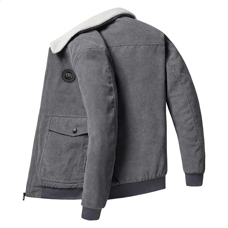 Winter Fleece Jacket Men Warm Thick Corduroy Fur Collar Coat Male Jacket Casual Fashion Outdoor Windproof Outwear Men 240911