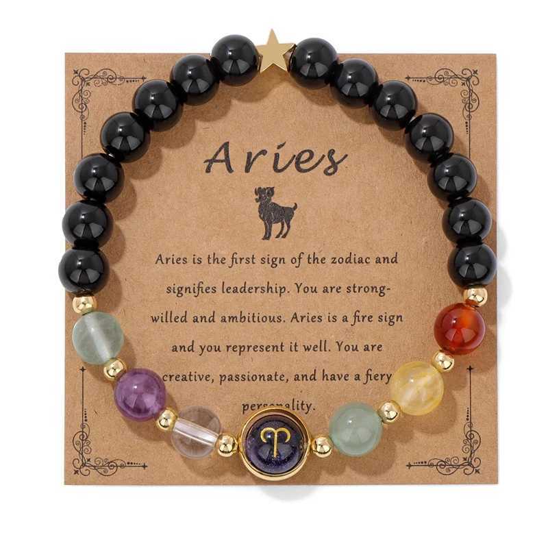 12 Zodiac Signs Constellation Beaded Bracelet For Women Men Obsidian Stone Beads Cancer Leo Libra Bracelets Handmade JewelryX240921