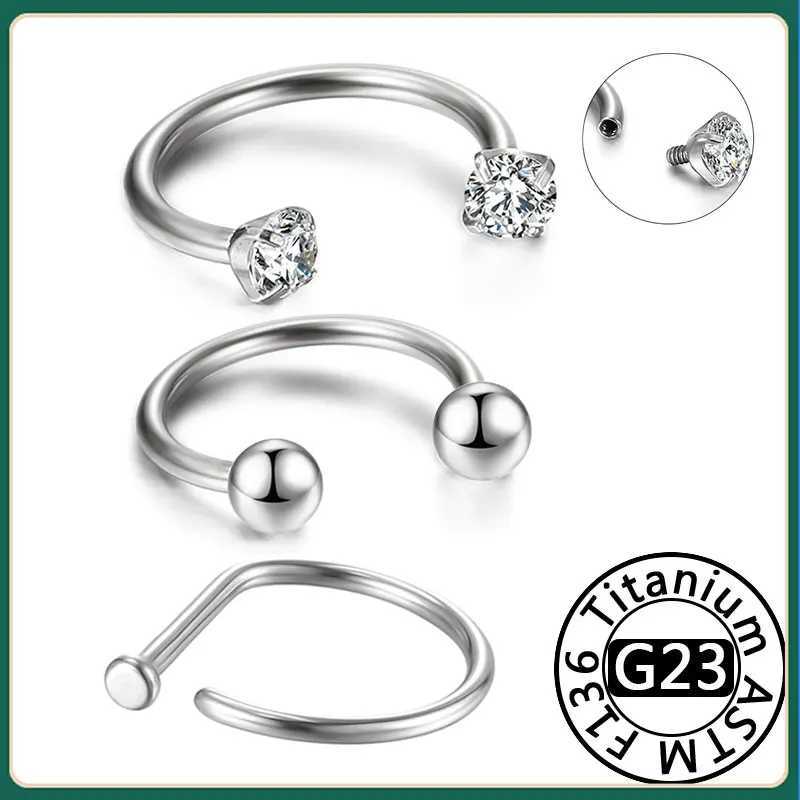 1PC G23 Titanium Nose Rings D Shape Nose Hoop Stud Ear Cartilage Piercing Nose Nostril Piercing Nariz Body Jewelry Piercings Y240921