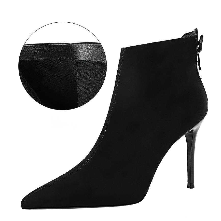 CMM Fashion Sexy Nightclub Show Thin Heel High Heel Suede Back Lace Pointed Winter Boots