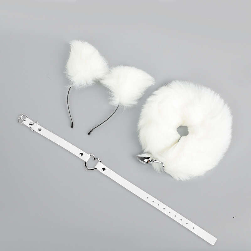 Sex toys SM props Fox girl sex suit Fox hair headband Tail anal plug Cat collar 3-piece set Hair replacement
