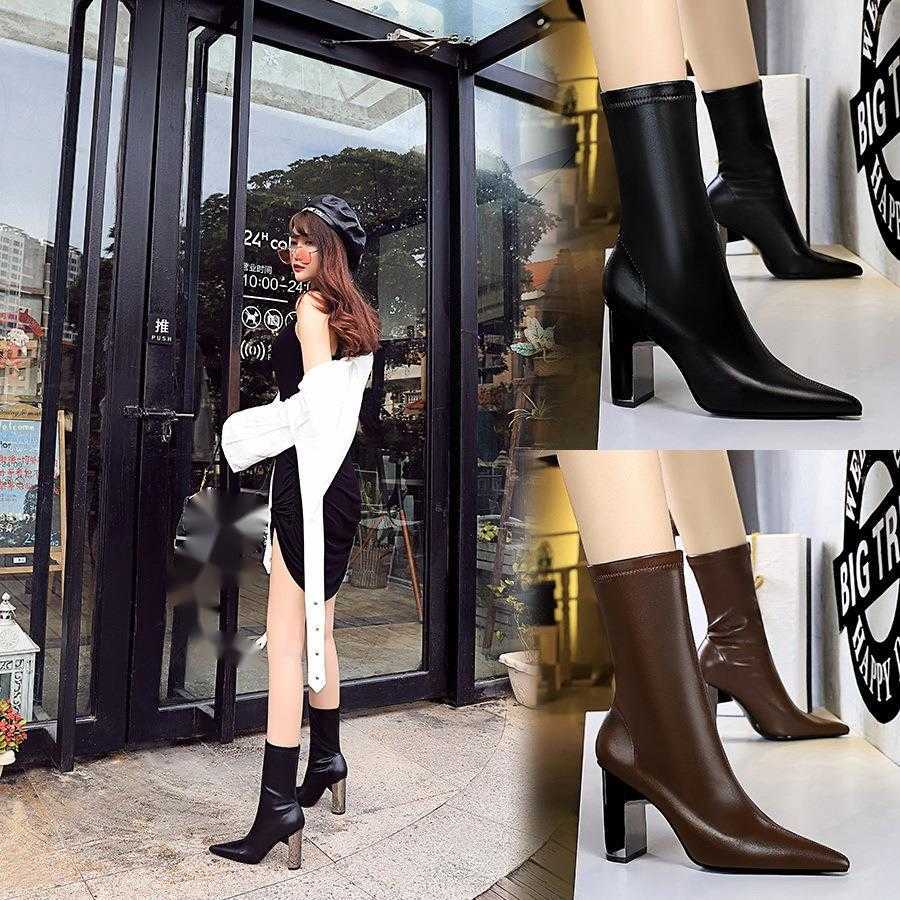 CMM Fashion Thin Boots Metal Thick Heel High Heel Pointed Sexy Nightclub Show Thin Winter Boots
