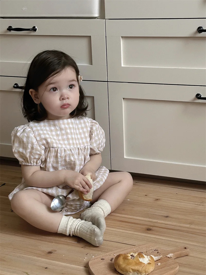 Summer Girl Thin Puff Sleeves Onesie born Girls Loose Cotton Casual Bodysuit Infant Romper Kids Clothes 240902