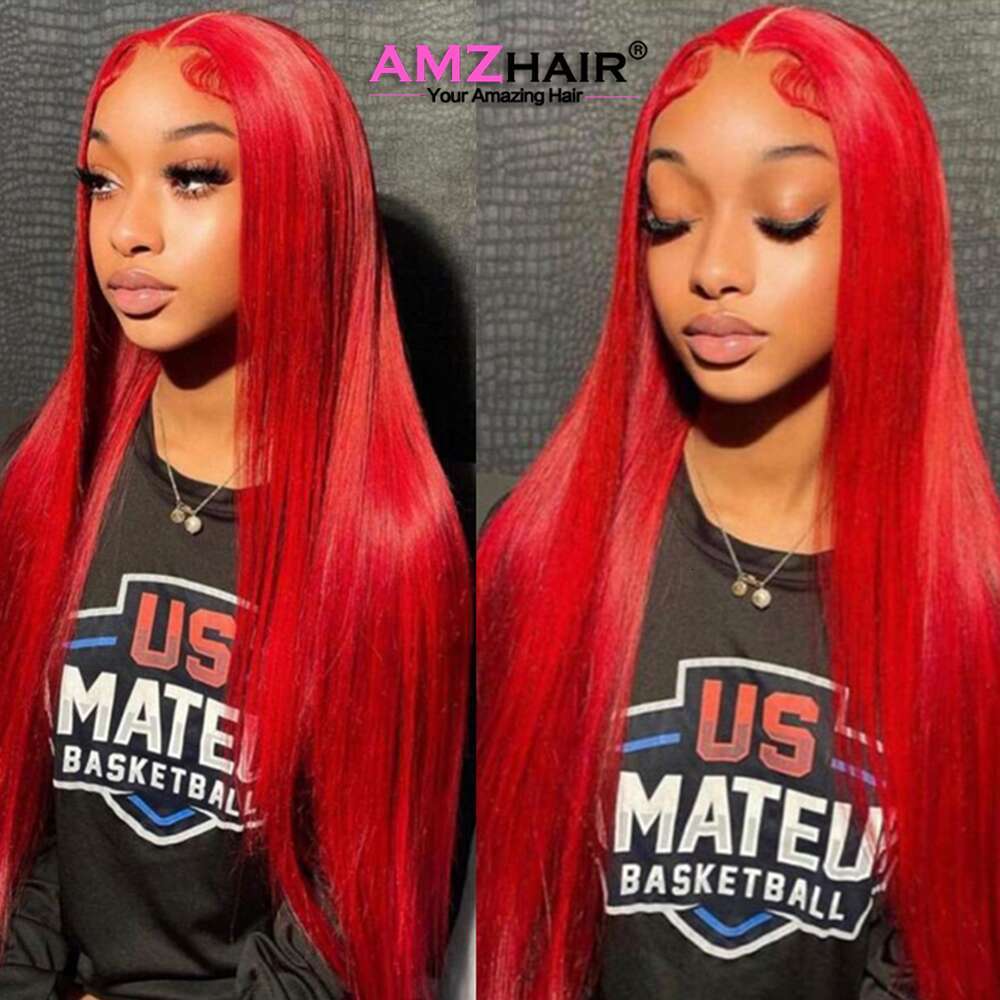 34 Inch Hot Red Bone Straight Wigs For Women 13X4 Frontal Bury 99J Color Lace Front 180% Human Hair Wig
