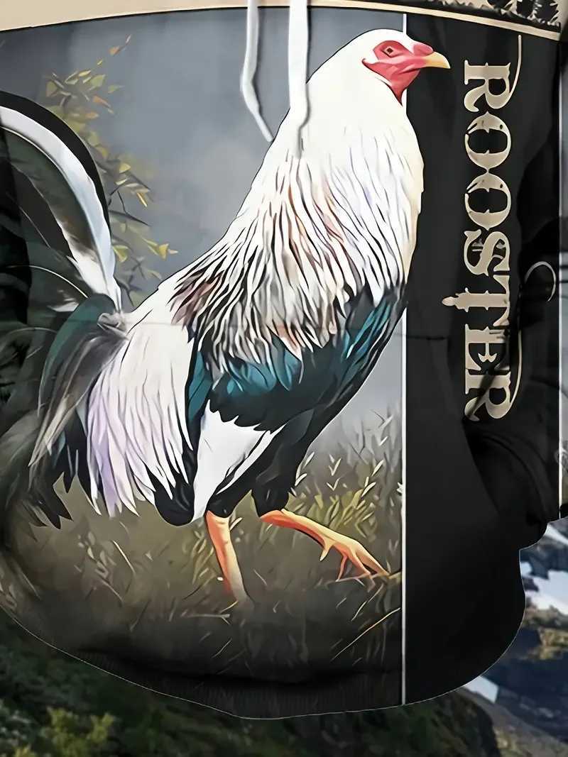Fun mens hoodies with rooster graphic prints cool mens hoodies autumn casual long sleeved hoodies top tier streetwear W240921
