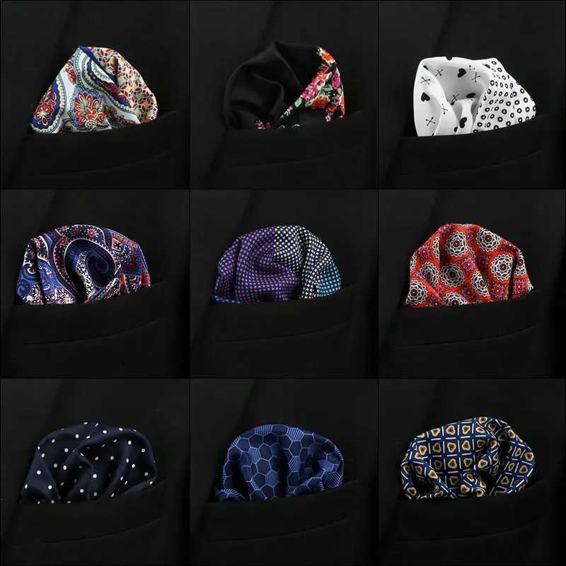 33*33cm Anchor Polka Dot Paisley Floral Big Handkerchief Satin Men Hanky Fashion Wedding Party Pocket Square Print AccessoryX240921