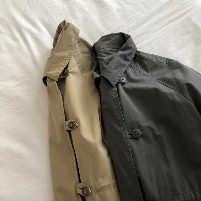 Japanese Style Vintage Women Trench Coat Autumn Single Breasted Pocket Loose Mid Long Windbreaker Casual All-matched OvercoatX240921