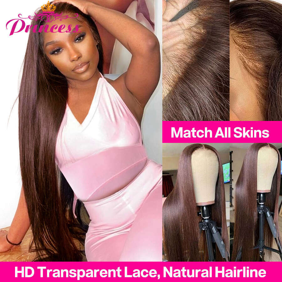 Princess 13x4 Straight Wig Pre Plucked Chocolate Brown HD Lace Front Colored Human Hair Wigs