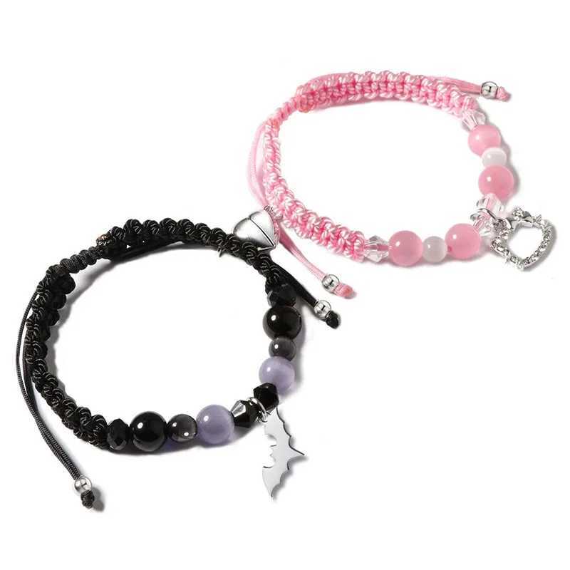 KMVEXO Spider Kitty Charm Bracelets Rope Heart Magnetic Matching Bracelets for Couples Crystal Beaded Bracelet Halloween JewelryX240921