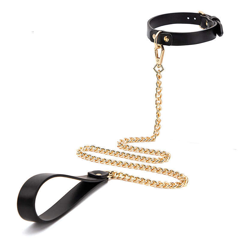 Female Slave Training SM Prop Traction Sex Collar Gold Ring Black Sex Neck Cover Alternative Adult Products